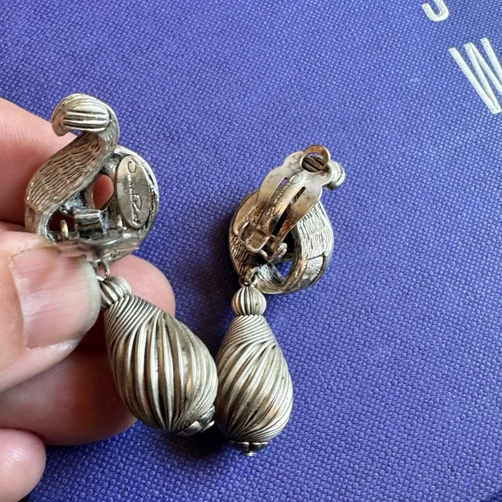 Vintage Oscar de la Renta Textured Swirl Clip Earrings